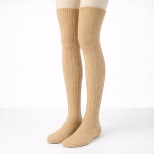 Free People Thigh High Cable Knit Over Knee Socks Tan One Sz Cottagecore Preppy